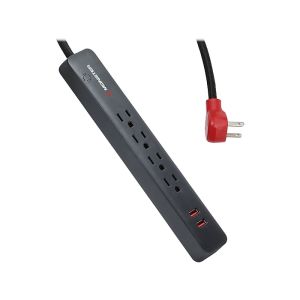 Monster 4-Outlet 2-USB Port 600J Surge Protector, 6FT Black/Red