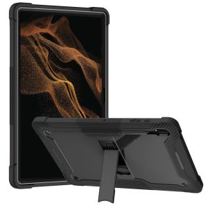For Samsung Tab S8 Ultra Tough Tablet Strong Kickstand Hybrid Case Cover - Black