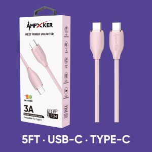 5 FT [Type C - Type C] - 3A Fast Charging Thick TPE Cable - Pale Pink/Rose Gold