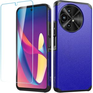 For TCL 50 XL 5G Tough Strong Hybrid Case Cover + Tempered Glass - Classic Blue