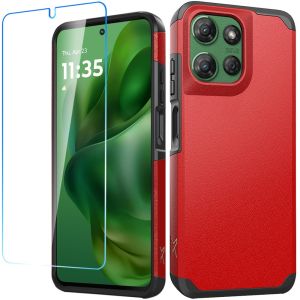 For Motorola Moto G Power 5G 2025 Tough Strong Hybrid Case Cover + Tempered Glass - Red