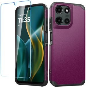 For Moto G Stylus 5G 2025 Tough Strong Hybrid Case Cover + Tempered Glass - Dark Purple