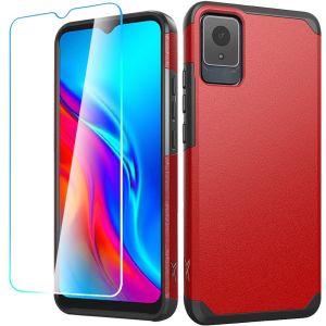 For TCL K11 Tough Strong Hybrid Case Cover + Tempered Glass - Red