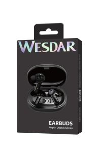 Wesdar TWS662 Wireless Earbuds with Bluetooth 5.3, Noise Reduction, Touch Control, Digital LED Display - Black