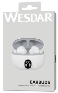 WESDAR Wireless Earbuds Bluetooth 5.3 In Ear Call Noise Reduction And Long Battery Life Intelligent Digital Display Bluetooth Wireless Earphones - White
