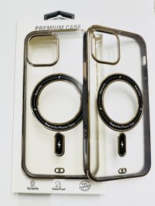 FOR APPLE IPHONE 12/12 PRO MAGSAFE COMPATIBLE SMOKE TRANSPARENT CIRCLE DESIGN GOLD ACCENT PREMIUM CASE COVER - PURPLE