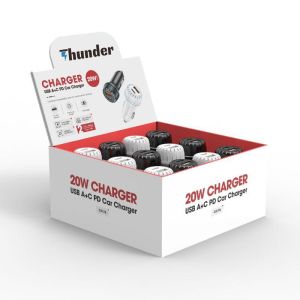 USB-C+USB-A CAR ADAPTER (20W) 12PC WHITE & BLACK /DISPLAY BOX