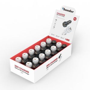 USB-C+USB-A CAR ADAPTER (20W) 24PC WHITE & BLACK /DISPLAY BOX