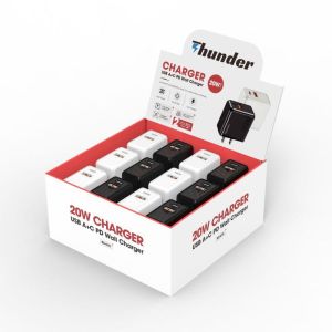 USB-C+USB-A HOUSE ADAPTER (20W) 12PC WHITE & BLACK /DISPLAY BOX