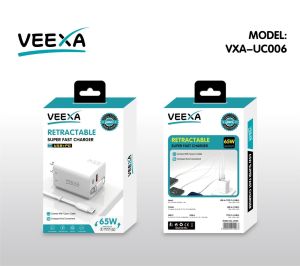 Veexa White 65W Usb+Pd Super Fast Charger With Tc Retractable