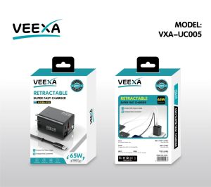 Veexa Black 65W Usb+Pd Super Fast Charger With Tc Retractable