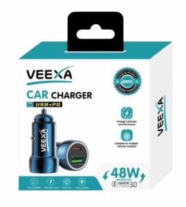 Veexa Aluminum Alloy 48W Usb+Pd Fast Car Charger (Blue)