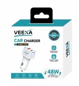 Veexa 48W Usb+Pd Super Fast Car Charger With Transparent Protective Layer