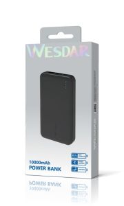 WESDAR 10000mAh Capacity Power Bank with 2 USB Connectors - Black