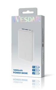 WESDAR 10000mAh Capacity Power Bank with 2 USB Connectors - White