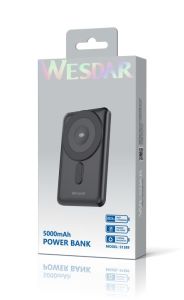 Wireless Charger Power Bank 5000mAh with Built-in Charging Cable