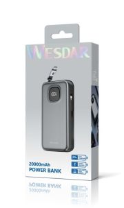 WESDAR 65W Power Bank LED Display With Retractable Cable - White