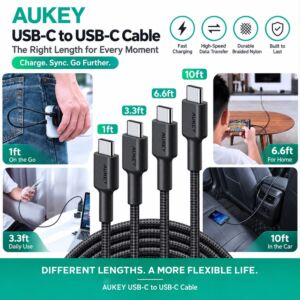 AUKEY USB-C TO C CABLE (10FT/3M)(6.6FT/2M)(3.3FT/1M)(1FT/0.3M)