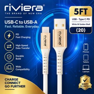 5FT [USB - Type C PD] - White w Golden Shell (20)