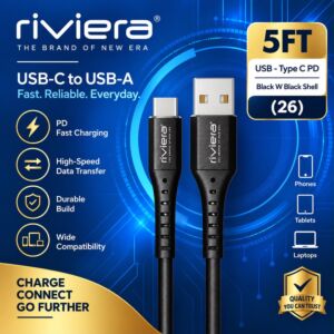 5FT [USB - Type C PD] - Black w Black Shell (26)