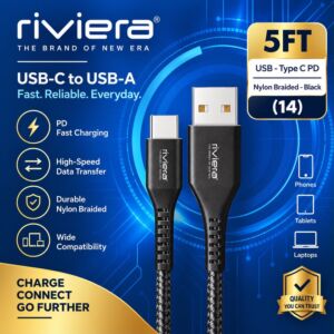 5FT [USB - Type C PD] Nylon Braided - Black (14)