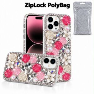 [PolyBag] Full Diamond Rose Cover for IPhone 17E/16E-Pink