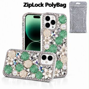 [PolyBag] Full Diamond Rose Cover for Iphone 17E/16E-Green