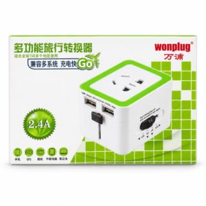 Wonplug Universal Travel Adapter with Dual USB-A Ports – White/Green