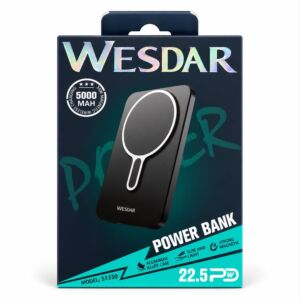 5000mAh Slim Aluminum Wireless Magnetic Power Bank - Black
