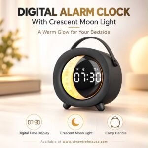 WESDAR Mini Portable Bluetooth Speaker 5.3,RGB Light, Alarm Clock & FM Radio - Black
