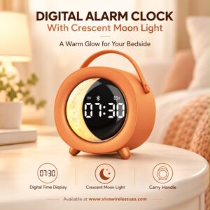 WESDAR Mini Portable Bluetooth Speaker 5.3,RGB Light, Alarm Clock & FM Radio - Orange