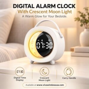 WESDAR Mini Portable Bluetooth Speaker 5.3,RGB Light, Alarm Clock & FM Radio - White