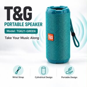 Portable Bluetooth Speaker with Handsfree Calling Mic, Waterproof, and FM Radio Capability - Green
