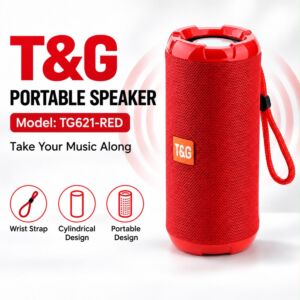 Portable Bluetooth Speaker with Handsfree Calling Mic, Waterproof, and FM Radio Capability - Red