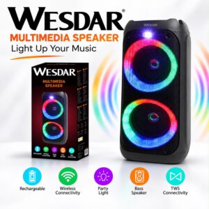 WESDAR Double Horn Wireless Bluetooth Speakers With RGB Light Strong Bass Sound