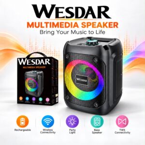 WESDAR Wireless IPX4 4" Bluetooth Speakers With RGB Light for Home Party