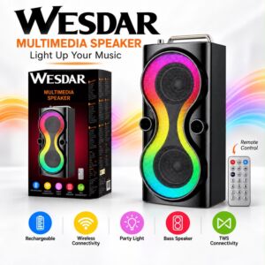 WESDAR 20W Portable Bluetooth Speaker with RGB Flame Light & Remote Control