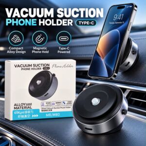 Smart Vacuum Suction Phone Holder, a device designed to securely hold phones using a combination of vacuum suction and magnetic force