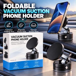 Vacuum suction phone holder with magnetic