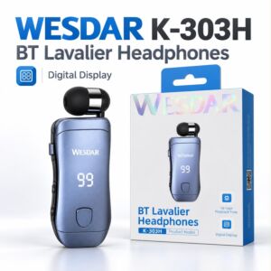Bluetooth Lapel Clip Earphones with Display Screen - Blue