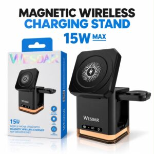 Wesdar 15w Wireless Charger 3 in 1 Phone Chargers Stand With LED Light - Black 