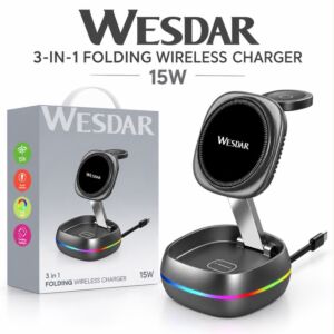 Wesdar Foldable 15w Wireless Charger Stand With Retractable Cable - Gray