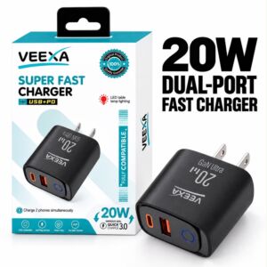 Veexa Black 20W Usb+Pd Led Super Fast Charger