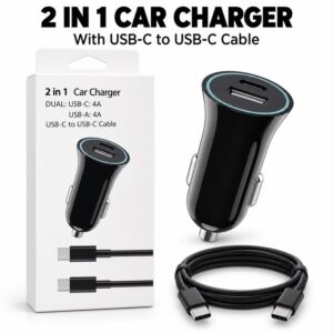 2 IN 1 Fast Car Charger Dual (USB-C 25W) (USB-A) + USB-C TO USB-C Fast Cable - Black