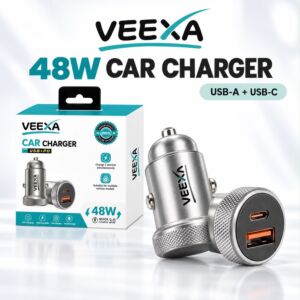 Veexa Aluminum Alloy 48W Usb+Pd Fast Car Charger (Black)