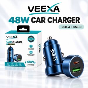 Veexa Aluminum Alloy 48W Usb+Pd Fast Car Charger (Blue)