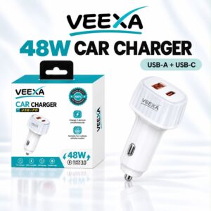Veexa 48W Usb+Pd Super Fast Car Charger With Transparent Protective Layer