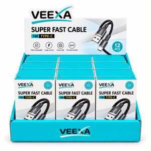 VEEXA DISPLAY BOX WOVEN USB-C 6A SUPER FAST CABLE 12PCS