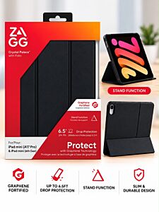 ZAGG Crystal Palace Folio Case for iPad Mini (A17 Pro / 6th Gen) – Black | Graphene Fortified