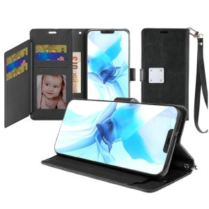 For iPhone 12 & iPhone 12 Pro (Open Camera Hole) Wallet ID Card Holder Case Cover - Black